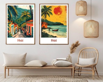 Haiti Travel Poster: Vintage Beach Illustration, Port-au-Prince Wall Decor