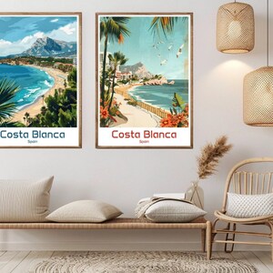 Costa Blanca Spain Poster Travel Paper Print Alicante Costa Blanca Beach Canvas Vintage Travel Art Poster Wall Spain Illustration Gift