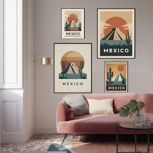 Minimalist Travel Poster Of Mexico Chichen Itza Pyramid Retro Wall Art Print Modern Vector Style For Home Office Living Room Decor