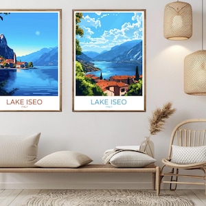 Lake Iseo Italy Poster Digital Print Lombardy Val Camonica Italy Nature Canvas Vintage Travel Poster Wall Art Illustration Gift Home Decor