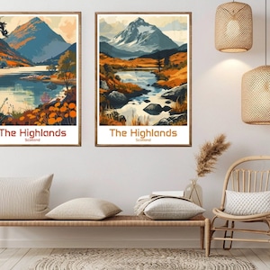 Scottish Highlands Travel Poster: Vintage Scotland Illustration