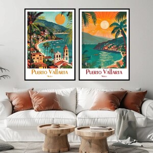 Puerto Vallarta Mexico Poster Travel Print Mexico Puerto Vallarta Canvas Vintage Travel Poster Wall Decor Mexico Illustration Gift