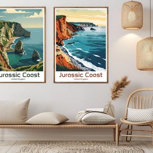 Póster de viaje de la Costa Jurásica del Reino Unido, impresión en lienzo, póster de pared de viaje vintage de la Costa Jurásica, decoración del hogar, ilustración de aventura, regalo