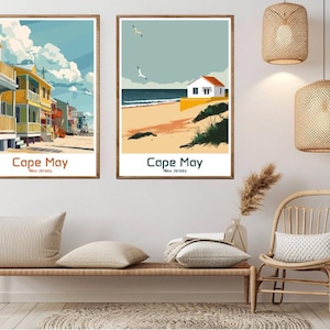 Cape May New Jersey Poster Travel Paper Print Skyline Cape May Peninsula Canvas Vintage Travel Art Poster Wall USA Illustration Gift