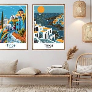 Tinos Grecia Poster Carta da viaggio Stampa Grecia Tinos Tela Vintage Poster da viaggio Arte Parete Grecia Illustrazione Regalo