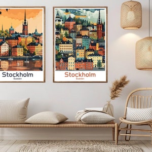 Stockholm Sweden Poster Travel Print Canvas Sweden Stockholm Vintage Travel Wall Poster Home Decor Sweden Illustration Gift