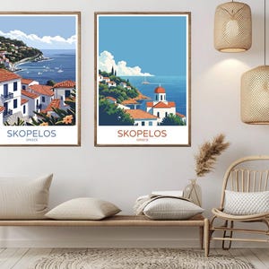 Poster di viaggio di Skopelos, Grecia, stampa su carta, isola greca di Skopelos, Mar Egeo, tela, poster vintage di viaggio, illustrazione da parete, Grecia, regalo