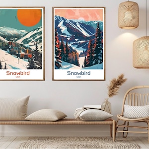 Snowbird Ski Resort Utah Cartel de viaje Papel Impresión Snowbird Montañas Rocosas Lienzo Vintage Travel Art Poster Wall USA Ilustración Regalo
