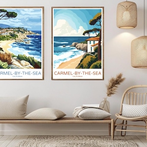 Carmel-by-the-Sea California Poster Carta da viaggio Stampa Monterey Central Coast Tela Vintage Travel Art Poster Muro USA Illustrazione Regalo