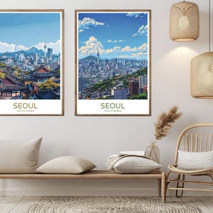 Seoul City Skyline South Korea Poster Travel Paper Print Seoul Sunset Canvas Vintage Travel Art Poster Wall South Korea Illustration Gift