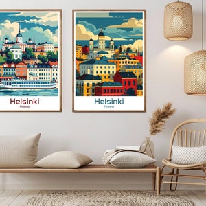 Helsinki Finland Poster Travel Paper Print Finland Helsinki Canvas Vintage Travel Art Poster Wall Finland Illustration Gift