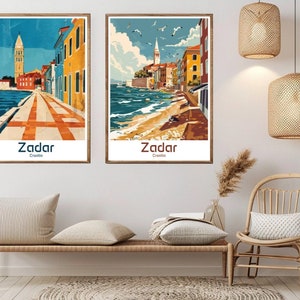 Zadar Croatia Vintage Travel Poster: Coastal Illustration Art Print