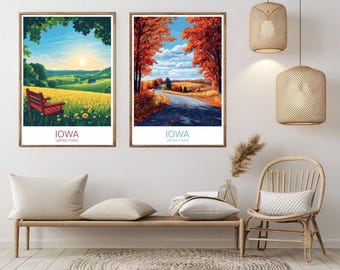 Iowa Travel Poster: Vintage Midwestern Landscape Art (Digital Print)