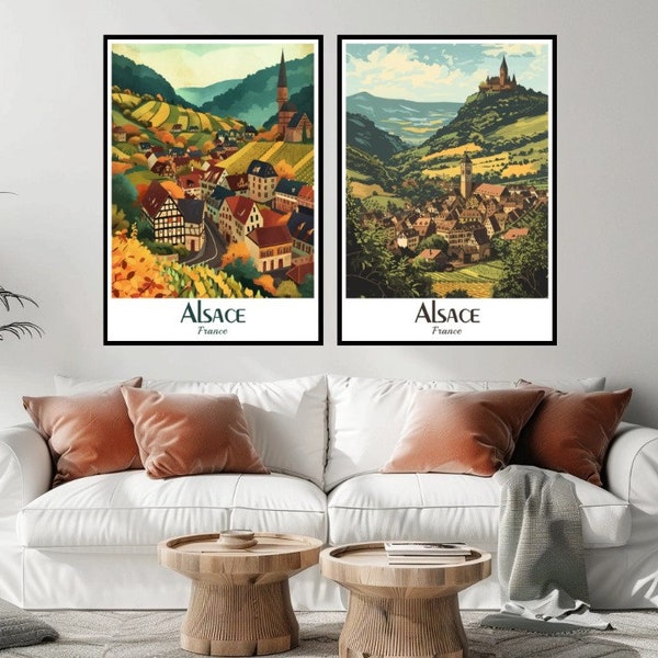 Elsass Frankreich Reise-Poster Elsass Leinwanddruck Vintage Reise Poster Wanddekor Designer Frankreich Elsass Illustration Druck