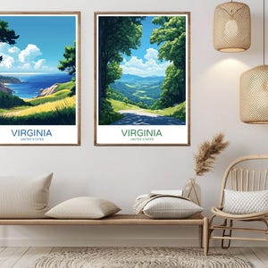 Virginia Poster Digital Wall Decor Print Richmond Virginia Beach United States Vintage Canvas Travel Wall Art Decoration Illustration Gift