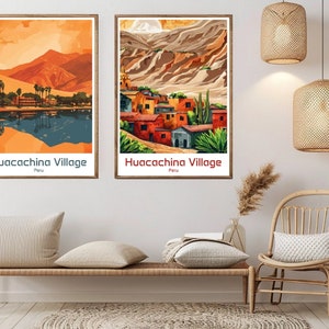 Huacachina Village Peru Travel Poster: Vintage Style Art Print