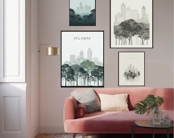 Atlanta Georgia Travel Poster, Scandinavian Minimalist Atlanta Wall Art, Georgia City Skyline Print, Atlanta Home Decor, Georgia Nature Gift