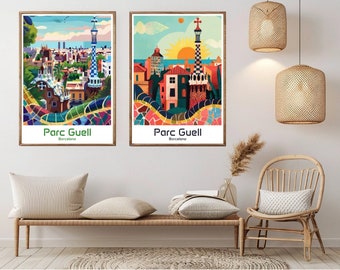 Parc Guell Barcelona Poster: Vintage Spanien Reise Kunstdruck