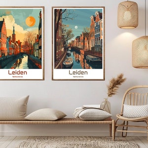 Leiden Niederlande Poster Reise Druck Leinwand Leiden Niederlande Vintage Reise Wand Poster Wohnkultur Leiden Illustration Geschenk