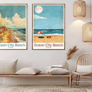 Ocean City Beach Maryland Poster Reisepapierdruck Maryland Ocean City Beach Leinwand Vintage Reise Kunst Poster Wand USA Illustration Geschenk