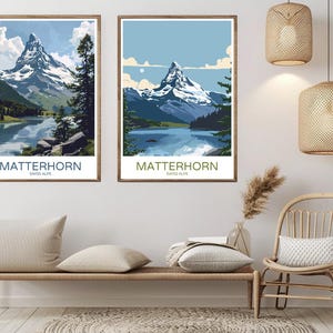 Matterhorn Swiss Alps Vintage Travel Poster: Switzerland Illustration