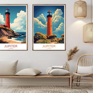 Jupiter City Florida Travel Poster Digital Print Jupiter Lighthouse Beach USA Canvas Vintage Poster Wall Art Illustration Gift Home Decor