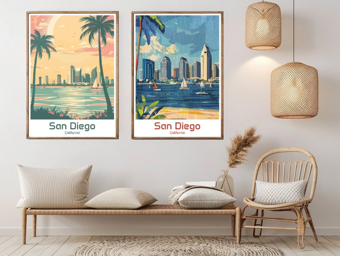 San Diego California Poster Travel Paper Print Pacific Ocean San Diego ...