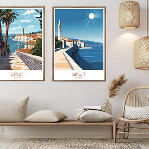 Split Croatia Poster Travel Paper Print Split Dalmatia Croatian Coast Canvas Vintage Art Poster Wall Croatia Illustration Gift Decoration