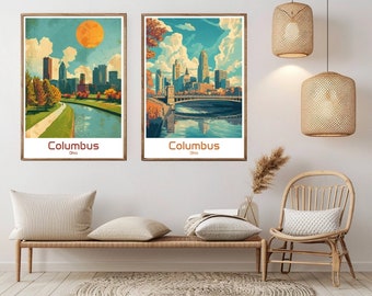Columbus Ohio Skyline Print: Vintage Travel Poster Art