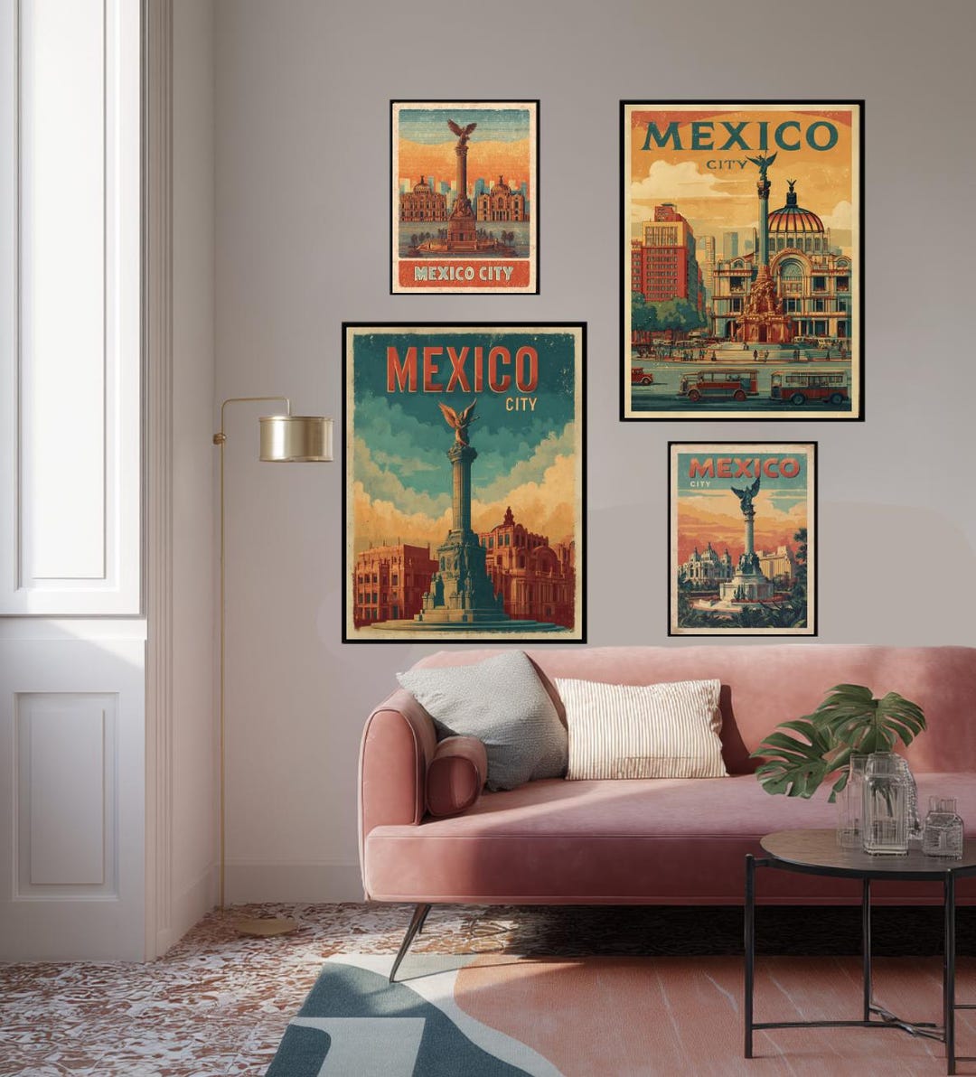 Retro Mexico City Travel Poster Vintage Art Deco Wall Art Print Angel ...