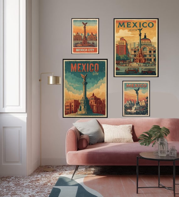 Retro Mexico City Travel Poster Vintage Art Deco Wall Art Print