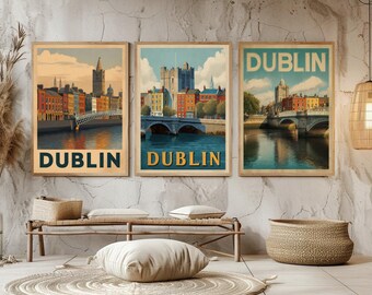Affiche Toile Dublin - Pont Ha Penny - Impression Vintage 30x45 Cm - Décoration Murale Bureau Ou Chambre