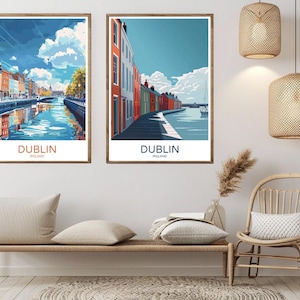 Póster de viaje de la ciudad de Dublín, Irlanda, impresión en papel, castillo de Dublín, costa atlántica, lienzo, póster de arte de viaje vintage, ilustración de Irlanda, regalo