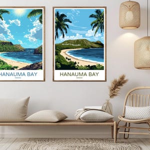 Hanauma Bay Hawaii Poster Carta da viaggio Stampa Hawai'i Island Hanauma Bay O'ahu Canvas Vintage Travel Art Poster Wall USA Illustrazione Regalo