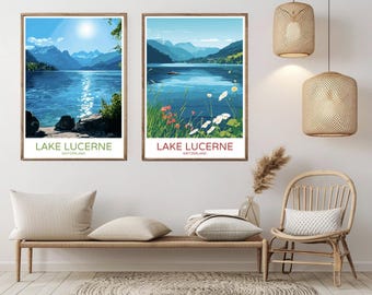 Vierwaldstättersee Vierwaldstättersee Schweiz Reise Poster Papier Druck Vierwaldstättersee Reuss Alpen Natur Leinwand Vintage Plakat Wand Kunst Digitale Illustration Geschenk