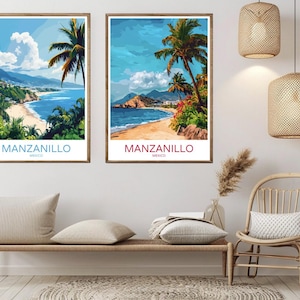 Manzanillo Mexico Travel Poster: Pacific Ocean Vintage Art Print