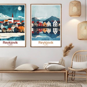 Reykjavik, Islanda - Poster da viaggio, stampa su carta, Islanda, Reykjavik, tela, poster da viaggio vintage, illustrazione da parete, regalo