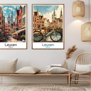 Plakat podróżniczy do Leuven w Belgii: flamandzki druk artystyczny w stylu vintage