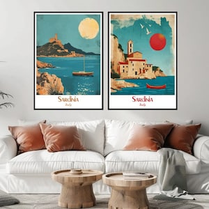 Sardinia Italy Travel Poster Sardinia Canvas Print Vintage Travel Poster Wall Decor Designer Italy Sardinia Beach Illustration Print