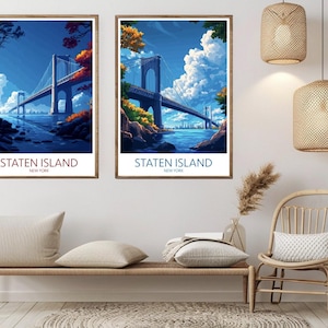 Poster di viaggio di Staten Island, New York, stampa su carta, Staten Island, Stati Uniti, tela, poster d'arte vintage da viaggio, illustrazione da parete, regalo USA