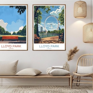 Póster de viaje de Lloyd Park, Londres, impresión en papel, Lloyd Park, río Támesis, lienzo, póster de arte de viaje vintage, pared, ilustración de Inglaterra, regalo