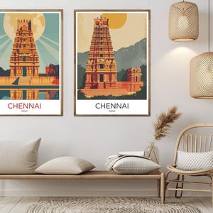 Chennai India Travel Poster: Vintage Temple Art Print