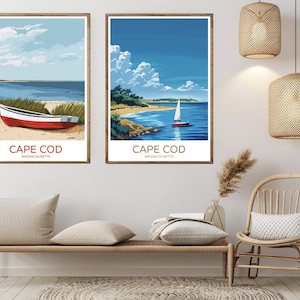 Poster di viaggio di Cape Cod, Massachusetts, stampa su carta, Nantucket Island, Cape Cod, tela, poster d'arte vintage da viaggio, illustrazione da parete, regalo USA