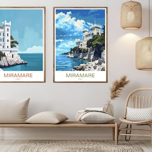 Miramare Castle Italy Poster: Vintage Travel Art Print