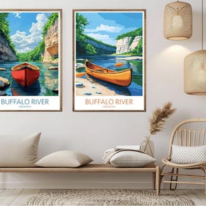 Buffalo River Arkansas Vintage Travel Poster: Canoe Art Print