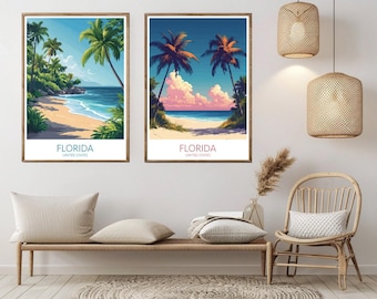 Florida Travel Poster: Vintage Beach Illustration Art