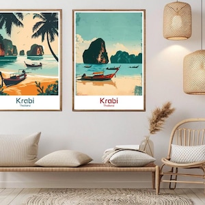 Krabi Thailand Poster Travel Paper Phuket Andaman Sea Krabi Phang Nga Bay Canvas Vintage Travel Art Poster Wall Thailand Illustration Gift