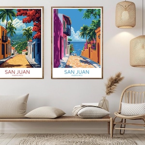 San Juan Puerto Rico Poster Travel Paper Print San Juan Santurce Condado Beach Canvas Vintage Travel Art Poster Wall Illustration Gift
