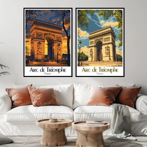 Arco de Triunfo París Cartel de viaje Arco de Triunfo Lienzo Impresión Vintage Cartel de viaje Decoración de pared Diseñador Francia Ilustración Impresión