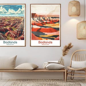 Badlands National Park South Dakota Poster Travel Paper Print Badlands Park Canvas Vintage Travel Art Poster Wall USA Illustration Gift